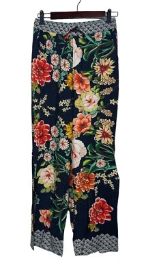 Calça feminina Johnny Was XS floral borda dividida estampa perna reta - Imagem 1 de 4
