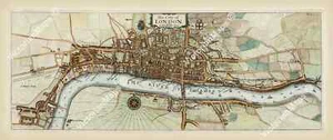 antique map plan London as in Q Elizabeth time Stow Strype 1720 art poster print - Picture 1 of 7