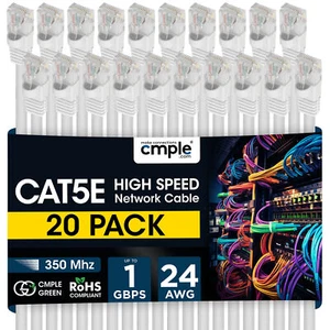 20 PCS Cat5e Patch Cable 1.5-15ft Premium Ethernet Cord for Home & Office White - Picture 1 of 10