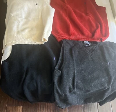 Lot 4 Men’s Polo Ralph Lauren Lamb’s Wool Sweater Vests L-XL Used (Runs Small) - Imagem 1 de 4