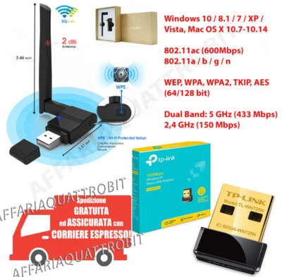 adattatore usb wifi pc chiavetta wireless internet antenna wifi windows tplink  - Immagine 1 di 2