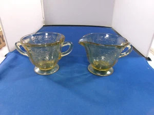 Vintage Federal Depression Glass Amber Yellow Madrid Sugar And Creamer Set - Picture 1 of 7