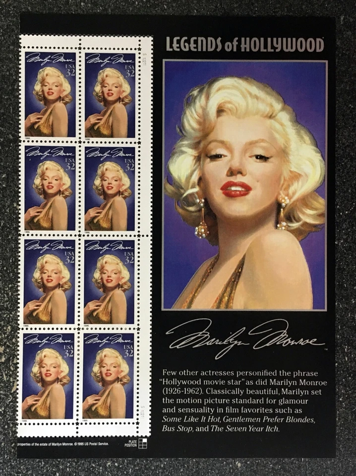1995USA #2967 32c Marilyn Monroe - Legends of Hollywood - Side Header Strip of 8 - Image 1 of 1