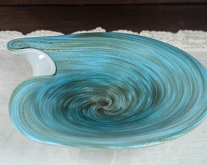 Murano Glass Dish Bowl Ice Blue & Metallic Silver ~6.5 " Candy Trinket Dish MCM - Picture 1 of 9
