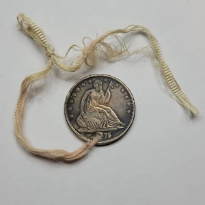 1875 CC 50c Seated Liberty Half Dollar 1800s TEETHING RING Early Americana *G640 - Picture 1 of 6