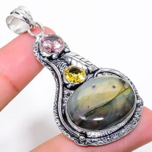 Labradorite Gemstone Handmade 925 Sterling Silver Jewelry Pendant Size 2.6 - Picture 1 of 1