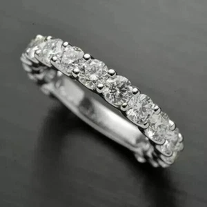 2.5CT Round Cut VVS1 Moissanite Half Eternity Wedding Ring 14k White Gold Plated - Picture 1 of 9