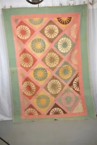 antiker Patchwork Quilt 58x83 Seeleute Kompass Top Farbe 19. Jh. Original - Bild 1 von 10