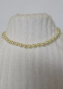 Lustrous 8 mm Glass Pearl Choker Collar Necklace 15” Hand Knotted - Picture 1 of 6