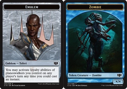 Emblem - Teferi // Zombie Token - Blue Magic mtg Heavy Play, English Commander 2 - Image 1 of 1