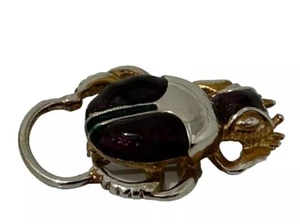 Vintage Skarabäus Anstecknadel Brosche lila und Messing Insekt Käfer - Bild 1 von 8