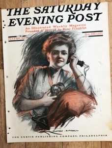 1910 SAMSTAG ABEND POST BRIEF " Frau spricht am Telefon " Illustration - Bild 1 von 3