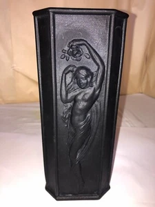 Vaso Tiffin Glass Co raso nero Art Déco - Figure danzante nudo - Base lampada capriccio - Foto 1 di 10