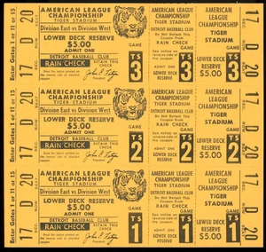 1972 ALCS Oakland A's/Detroit Tigers Unused Ticket Sheet Game 3/4 Full ZJ2089 - Picture 1 of 2
