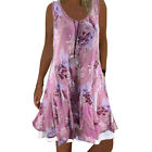 Womens Boho Floral Sleeveless Midi Dress Ladies Summer Holiday Beach Sundress Us