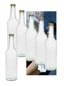 6 leere Glasflaschen Flaschen 1000ml Gerad mit Schraubverschluss Gold - Bild 1 von 1