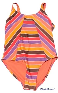 Wonder Nation Junior Size 18 2X YOUTH Swimsuit One Piece Orange Pink Lavender - Picture 1 of 6