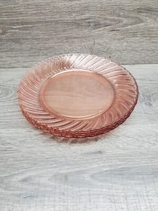 4 Platos de Vidrio De Colección Rosa Rosalina Remolino 9" Depresión México - Imagen 1 de 5