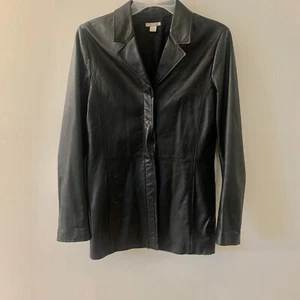 Halogen VTG Y2K 90s 100% Leather Jacket Mid Length Black Size M - Picture 1 of 12
