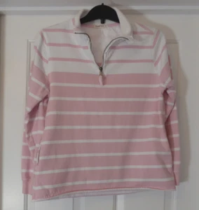 WoolOvers Sweatshirt Fleece Size M 1/4 Zip High Neck Pullover Style Striped - Picture 1 of 12