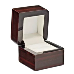  Anillo propuesta de madera real negro rojo retro vintage acabado alto brillo caja presente - Imagen 1 de 6