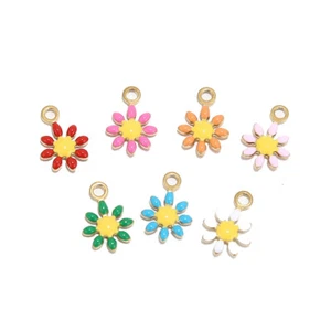 50 un. Dijes de acero inoxidable esmalte dorado margarita esmalte pequeños colgantes para pulsera - Imagen 1 de 11