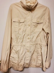 EDDIE BAUER Ivory Womens Ripstop Utility Button Front Cinched Waist Jacket sz L - Picture 1 of 4