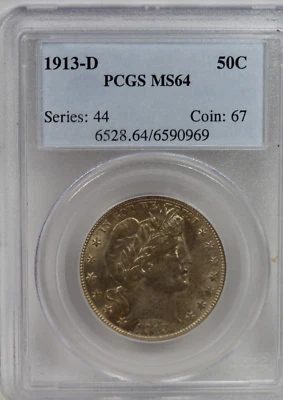 1913-D Barber Half Dollar :  PCGS MS64 - Image 1 of 4
