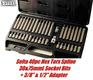 Selta Taiwan 40pc All-in-1 Hex Torx Spline Socket Bit 30&75mmL Set 3/8"+1/2" Dr. - Picture 1 of 8