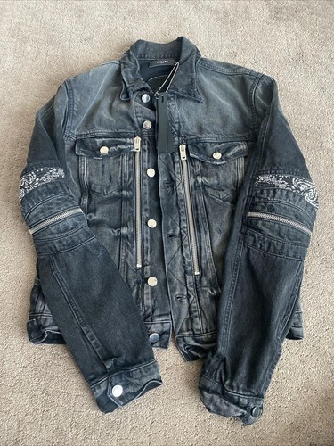 Amiri uomo bandana mx2 trucker giacca jeans invecchiato nero taglia S