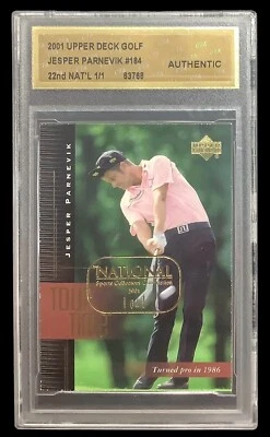 2001 upper deck golf #184 jesper parnevik hof; NSCC national 1/1 rookie PSA - Image 1 of 3