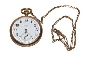 ELGIN 1950 Taschenuhraufzug Original USA Größe 35mm weißes Zifferblatt 10K Gold - Bild 1 von 24