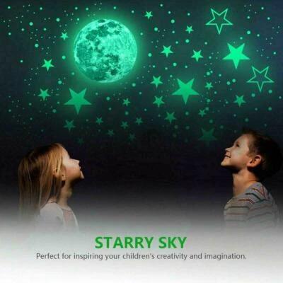 Calcomanías adhesivas de pared de techo que brillan en la oscuridad estrellas luna para habitación de niños Foto 1 de 4