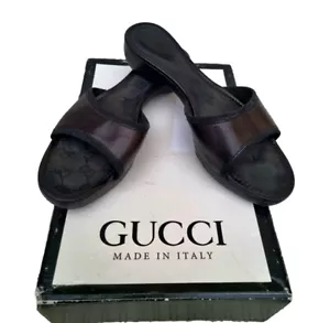 Gucci Autentici Sandali Donna in Legno Mules Infradito Tg Eur 38,5 UK5 To5,5 - Foto 1 di 14