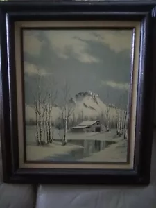 Listed Artist John Loo,Oil Painting On Canvas,Signed, winter barn - Picture 1 of 4