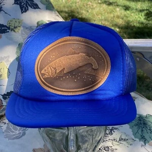 Vintage 80s Bass Patch Blue Trucker Hat USA Made - Picture 1 of 7