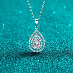 1CT Pear-Cut Certified Moissanite Pendant Necklace 925Sterling Silver Women Gift - Picture 1 of 9
