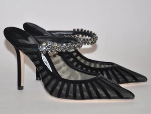 JIMMY CHOO Bing 100 Embellished Black Velvet Mule Heels Size 36 MSRP $1195 NEW - Picture 1 of 14