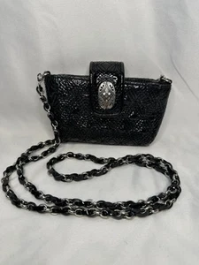 Brighton Black and silver Embossed Leather Purse, Chain Shoulder Strap - Picture 1 of 11