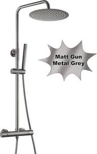 JOHO Thermostat Duschset mit Duscharmatur Regen Kopfbrause D25cm Gunmetal Grau - Bild 1 von 9