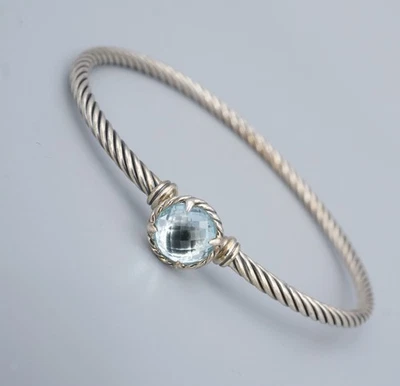 David Yurman Chatelaine pulseira de cabo topázio prata esterlina gancho BS3138 - Imagem 1 de 4