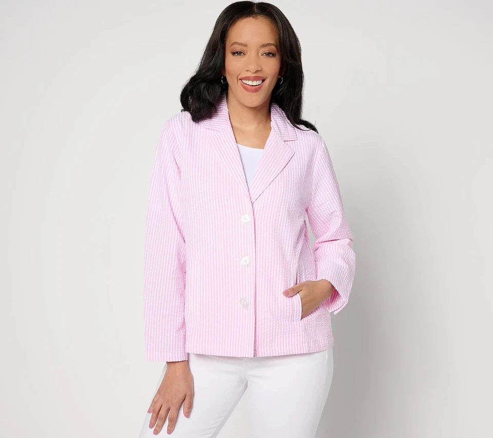 Blazer Joan Rivers Tejido Seersucker Rosa/Blanco XX-Pequeño A643750 Foto 1 de 1