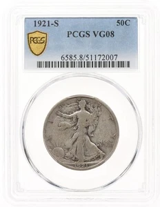 1921-S 50C PCGS VG8 Walking Liberty Half Dollar VG08 - Picture 1 of 3
