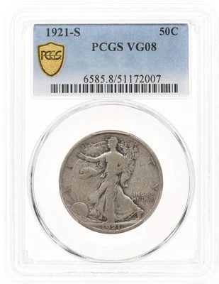 1921-S 50C PCGS VG8 Walking Liberty Half Dollar VG08 - Image 1 of 3