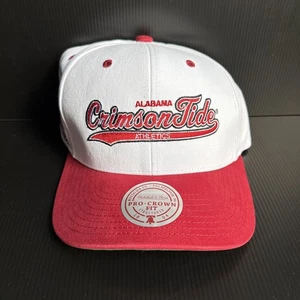 NWT Alabama Crimson Tide Mitchell & Ness White Red Snapback Pro Crown Hat Cap - Picture 1 of 7