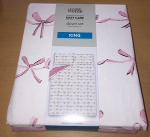 GEORGE HOME BOW PINK & WHITE KING SIZE DUVET SET BNWT XMAS GIFT NEW PRESENT BOWS - Picture 1 of 19