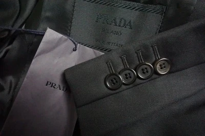 Traje Chaqueta Pantalones Prada Milano Lana Negra Sólida 2 Piezas 38R TOTALMENTE NUEVO Foto 1 de 4