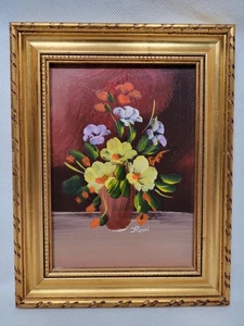 Oil Painting Still Life Vintage Flowers in Vase Signed Rossi Gilt Frame Rare - Picture 1 of 12