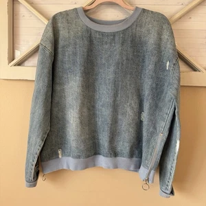 FATE Denim Ribbed Zip Sides Long Sleeve Top Women's Large - Picture 1 of 9
