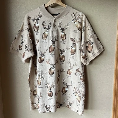 Vintage Legendary Whitetails Shirt Men's XL Deer All Over Print Henley RARE - Image 1 of 4